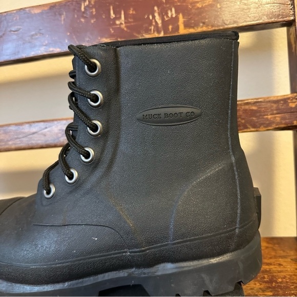 Muck Boot Co Black Steel Toe Lace Up Boots Rubber - Picture 5 of 11